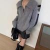 Thickened loose design semi-zipper knitted sweater top lazy style gray camel wool knitted sweater women
