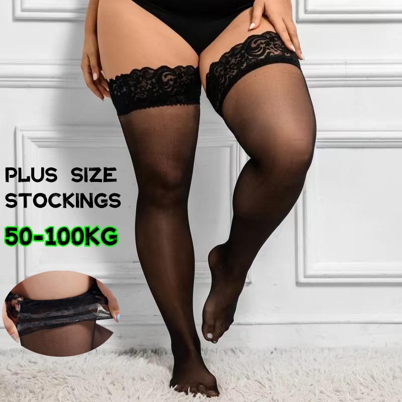 Sexy White Stocking Plus Size Women Non-Slip Silicone Lace Stay Up Stockings Female Knee Long Socks Women'S Thigh High Hosiery
