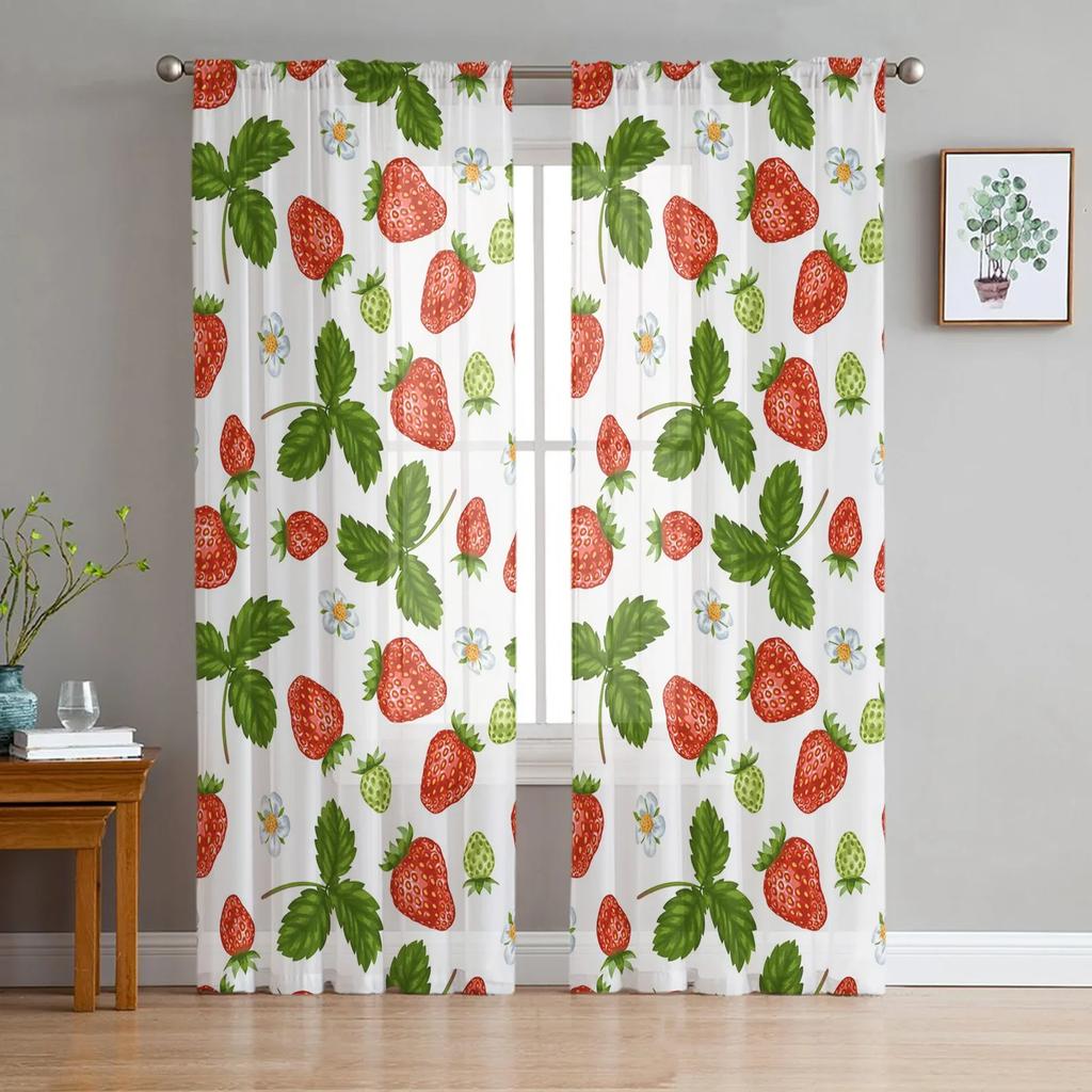 Wassermelone Frucht Cartoon Transparente Vorhänge zur Wohnzimmerdekoration Tüll Voile Organza Fenstergardinen für Küche Schlafzimmer