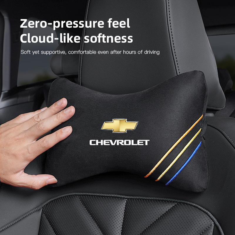 Car Headrest Pillow Lumbar Support Suede Neck Rest Back For Chevrolet Camaro Equinox Traverse Montana Silverado Trax Keychain