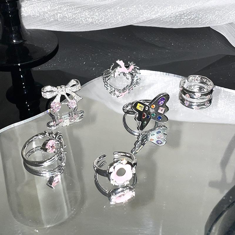 Butterfly Donut Bow Pink Open Ring Personalized Light Luxury Niche Design Cold Wind Index Finger Ring