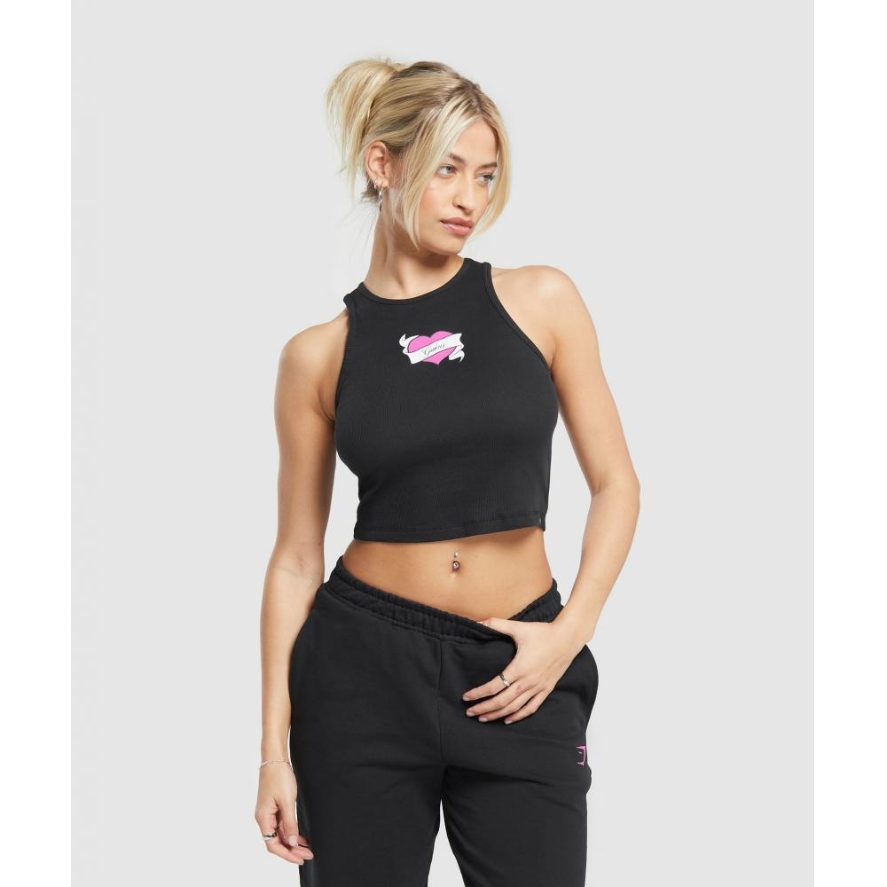

GYMSHARK Tattoo Midi Tank Black B9A3C BB2J L