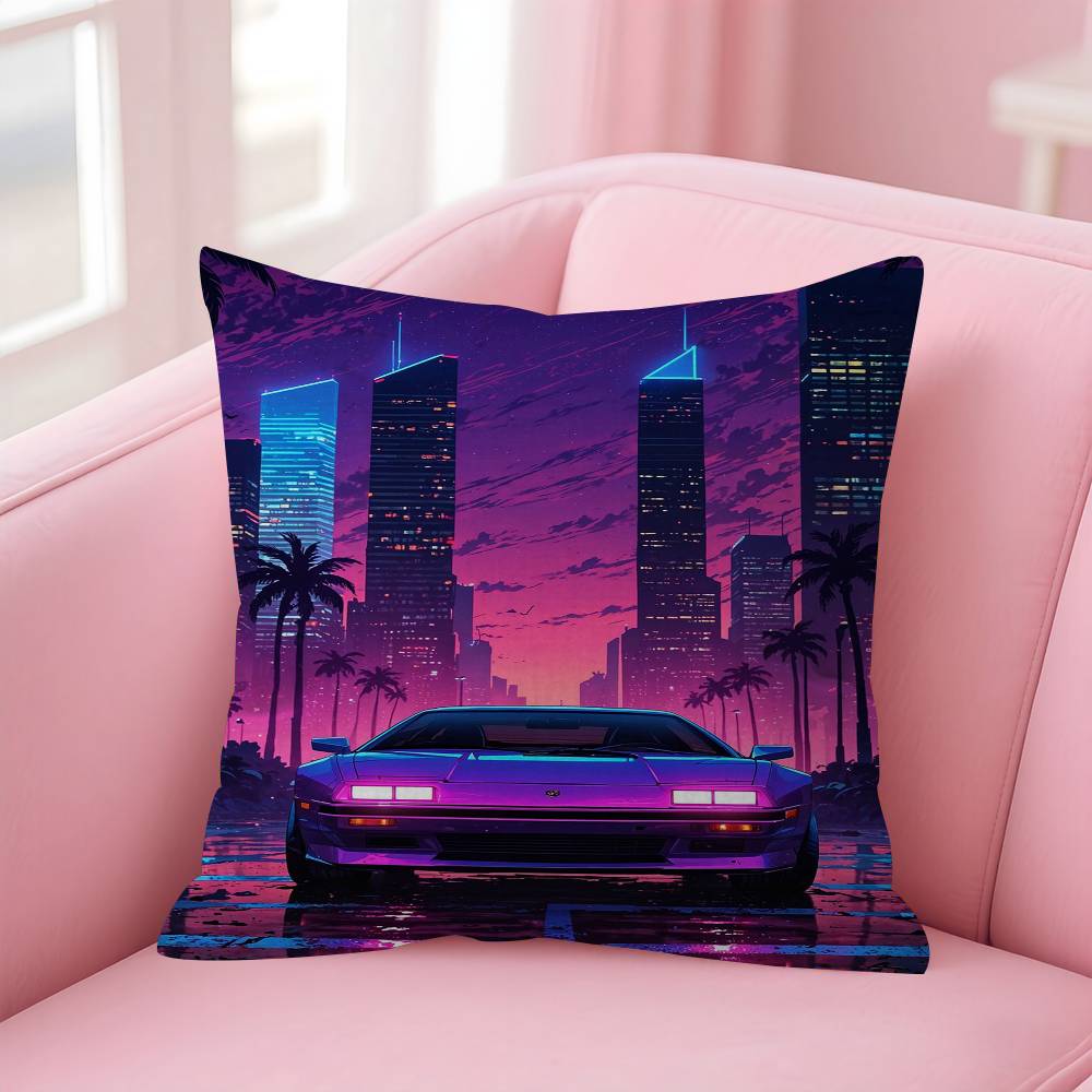 Neon Night City Landscape 80S Cyberpunk Car Cushion Cover 30X50 Polyester Sofa Cushions Throw Pillow Home Decoration Pillowcover