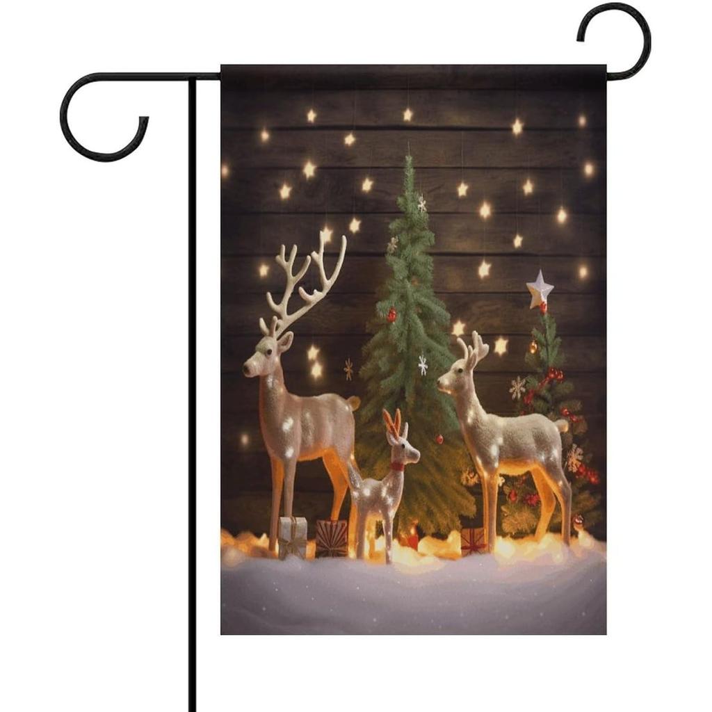 2D Door Banner Christmas Trees Deer Garden Flag Yard Flags for Outside | Seasonal Garden Flags for Outside Fall Winter Decorative Flag, Halloween Chr