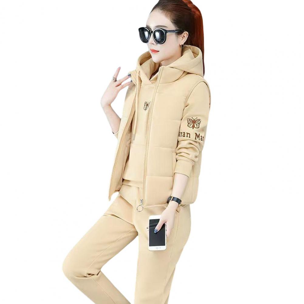 Autumn Winter Women's Casual Sweat Suit Fashion Plush Thickened Hooded Tops Waistcoat Pants Three Piece Set for Women