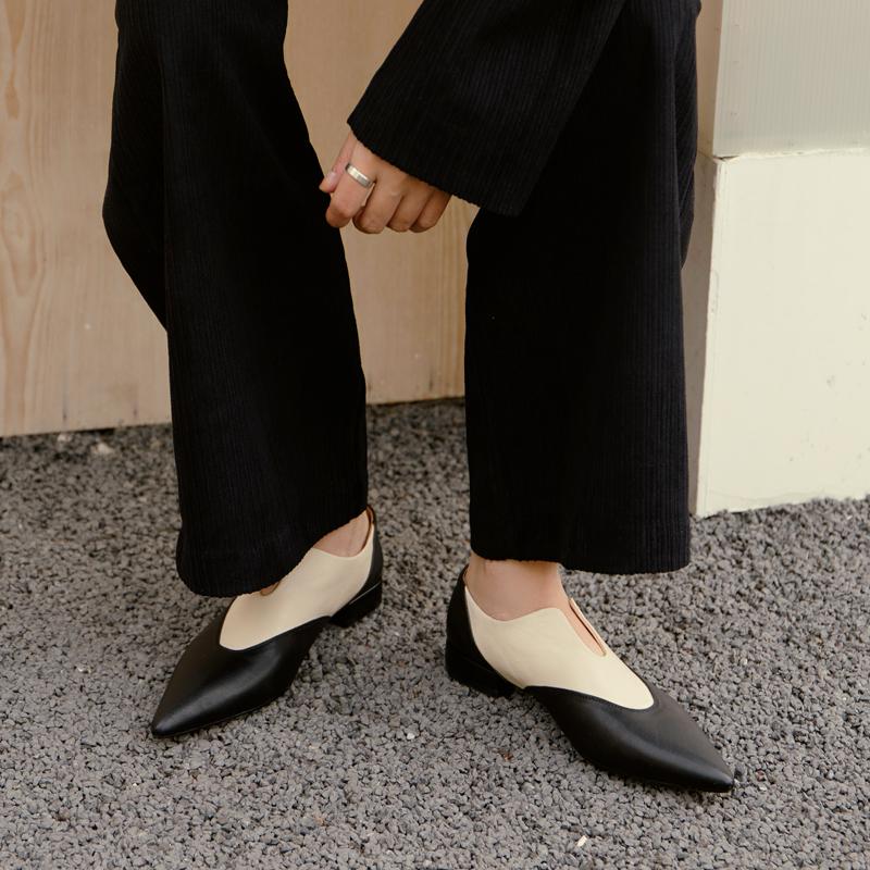 2024 Summer New Women Low Heel Pointed Toe Basic Casual Working Comfortable Flats Soft Genuine Leather Shoes Woman Concise