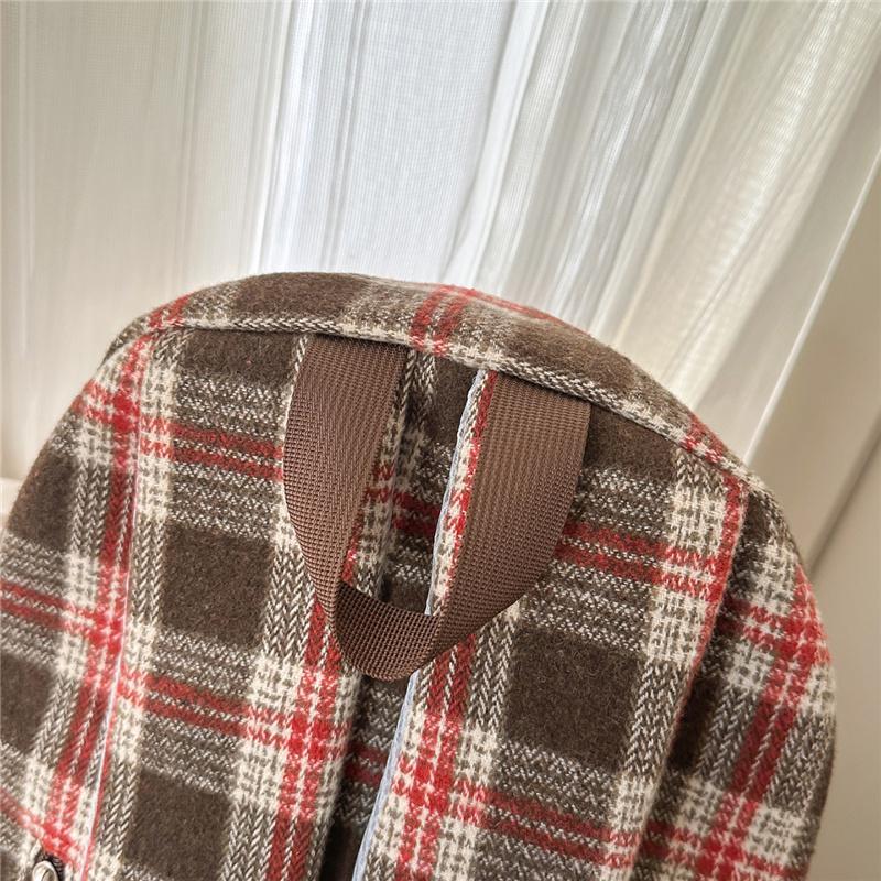 Zaino Chic in Lana da Donna – Design a Quadri con Texture Morbida e Look Vintage, Perfetto per la Scuola e l'Uso Quotidiano