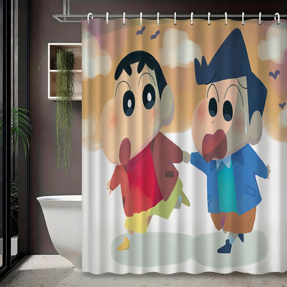 Crayon Shin-Chan Cowboy Rope Swing 2D Print Waterproof Shower Curtain, Blue Sky Bathroom Decor With Hooks