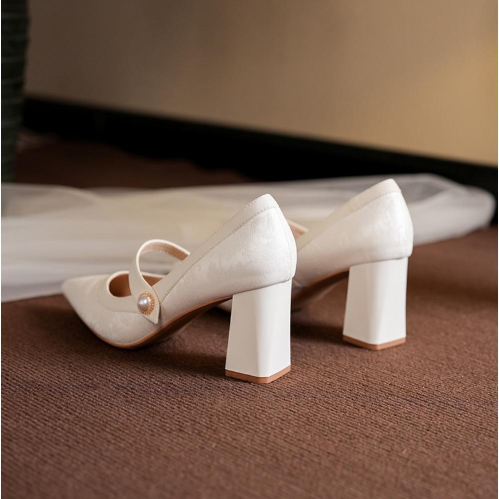 Fashion Leather Shoes for Women 2025 Spring and Autumn New Coarse Order Shoes Color Blocked Anti Slip High Heels Women's Pumps Women