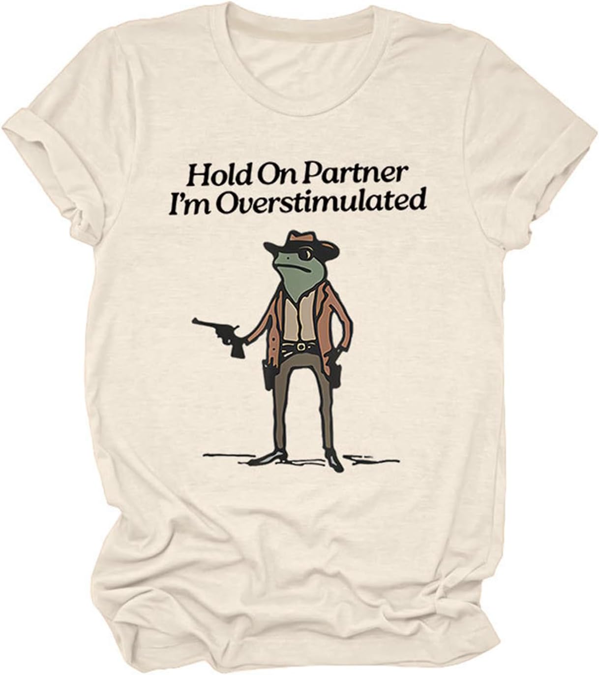 Hold On Partner I m Overstimulated T-Shirt, Hold on im overstimulated Crew Neck T-Shirt, Unisex Fun Printed Shirt Top S разноцветный