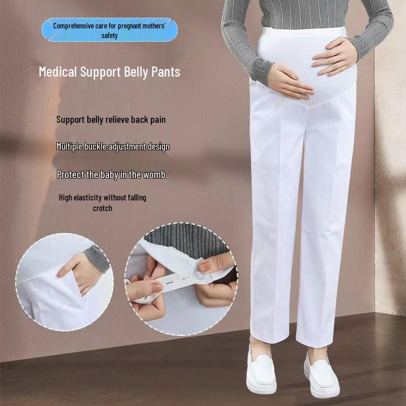 Adjustable Elastic Waist Maternity Nurse Pants with Full Abdomen Support - Summer Style, Plus Size.