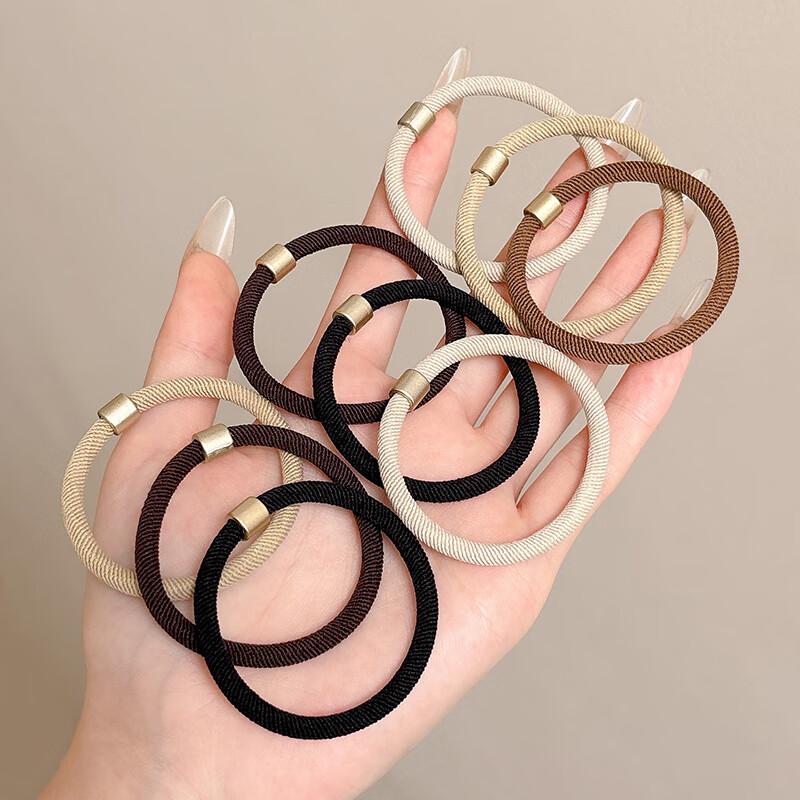 Jiaoxuefei Versatile Coffee-Colored Simple Hair Ties, 5-Color Set, Hair Bands for Ponytails, Elastic Hair Bands