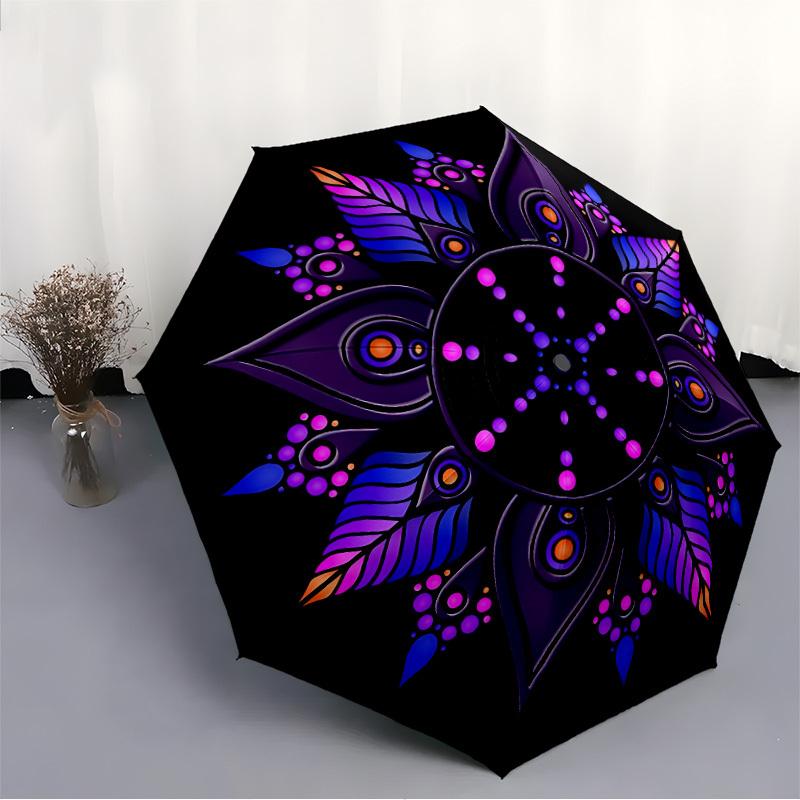 1pc Mandala Automatic Umbrella | Portable Foldable 8-Rib Manual Open, Cute Birthday & Holiday Gift for Outdoor yy260107115