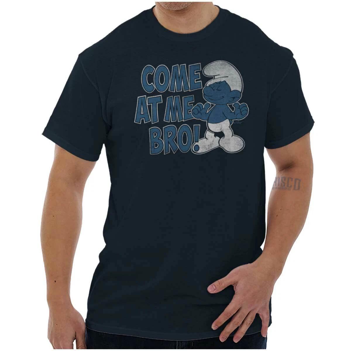 Smurfs 80s Cartoon Come At Me Bro Funny Meme Womens or Mens Crewneck T Shirt Tee S
