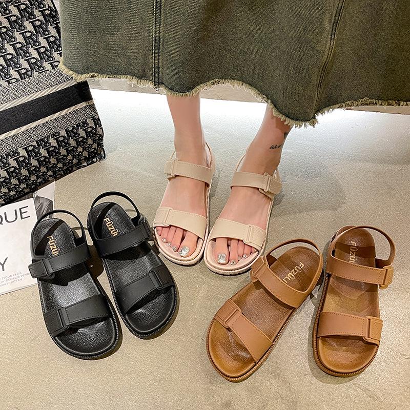 2024 Damen Sandalen im koreanischen Stil mit flachem Klettverschluss - Bequem, trendig römisches Ein-Riemen-Design für den Sommer