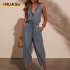 Women's Fashion Casual Solid Color Print Sleeveless Jumpsuit