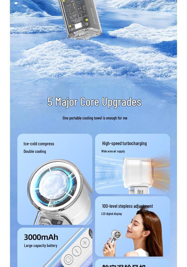 Transparent Mech-Style Portable USB Fan with Ice Pack and High-Speed Cooling