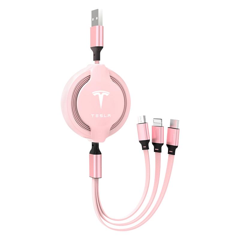 Car Mounted Telescopic Three in One Mobile Phone Charger Car Accessories For Tesla Model 3 Model X S Model Y Decals TM3 TMX TMS