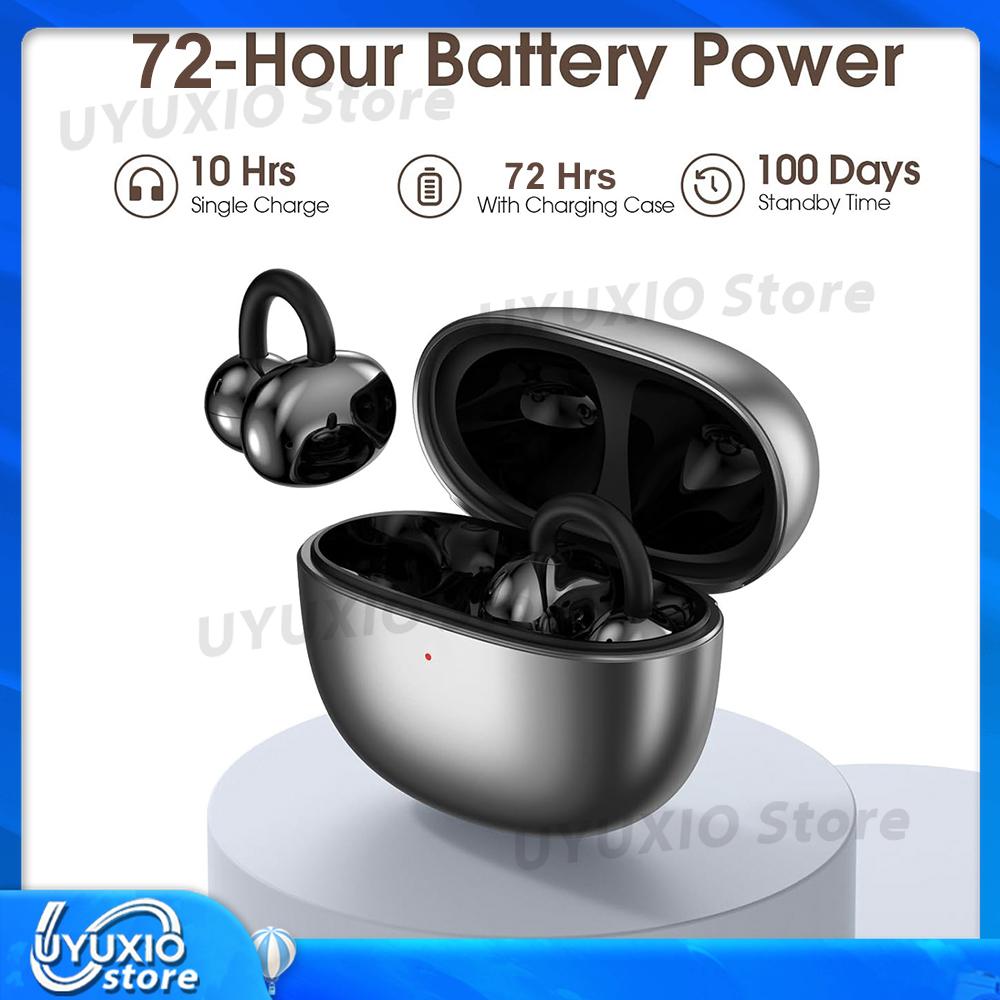 UYUXIO Wireless Headphone with BT 5.4 Clip on Open Ear Earbuds 72H Play Time Long-Battery Life Over Ear Buds for Sport