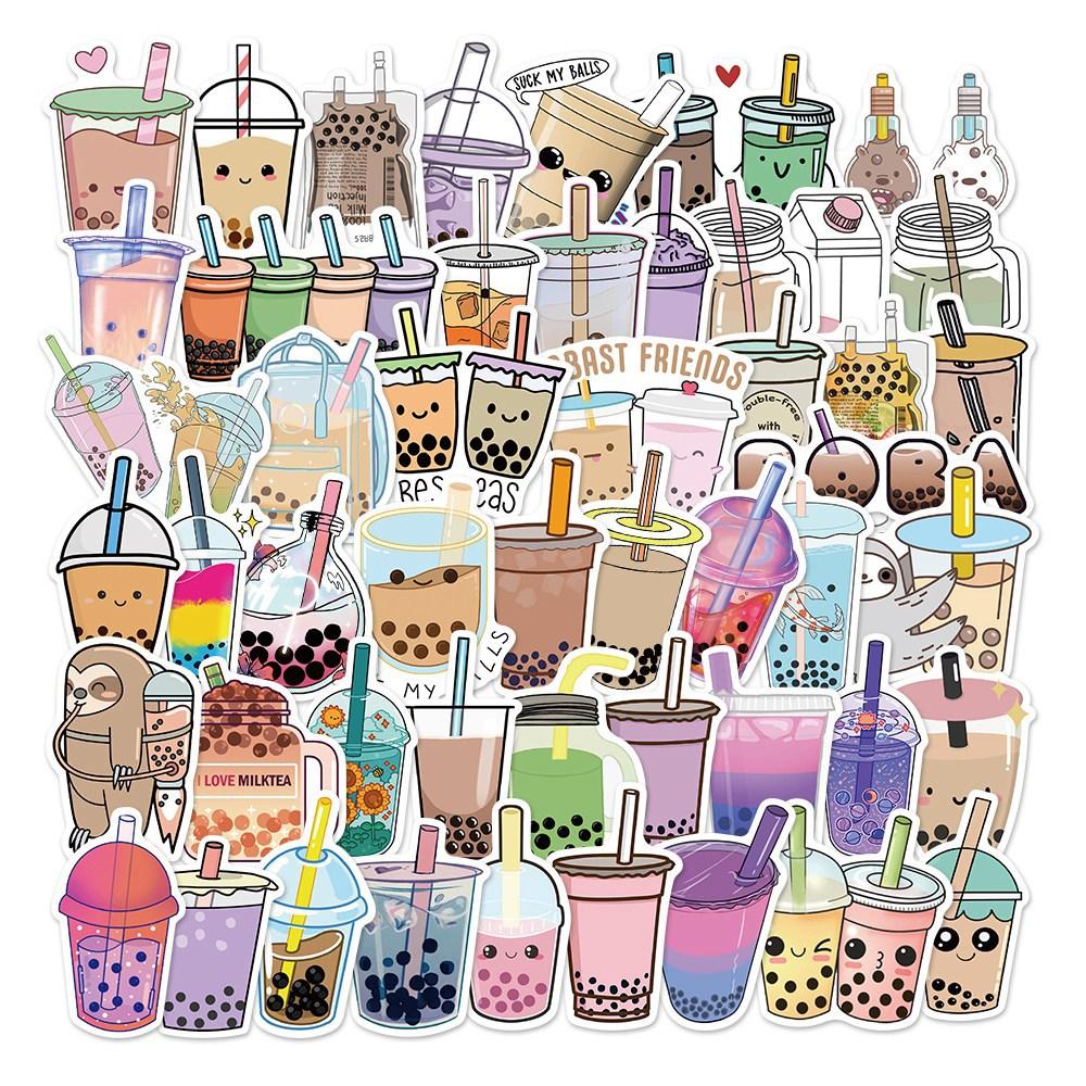 Waterproof 50pcs Pearl Milk Tea Stickers Cute Girl Heart Decals Scrapbook