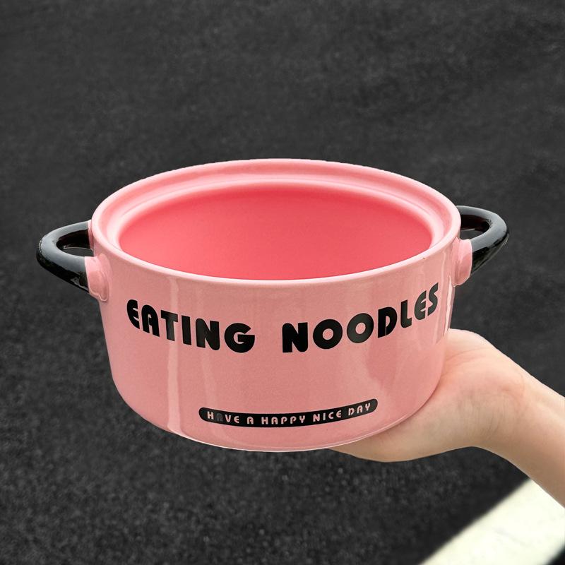 High-value Cartoon Instant Noodle Bowl with Lid, Snail Powder Bowl for Students In Dormitory, Special Bowl for Household Ceramic Instant Noodles