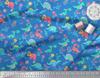 Soimoi Black Japan Crepe Satin Fabric Aster Flower & Dinosaur Kids Print Fabric by Metre 42 Inch