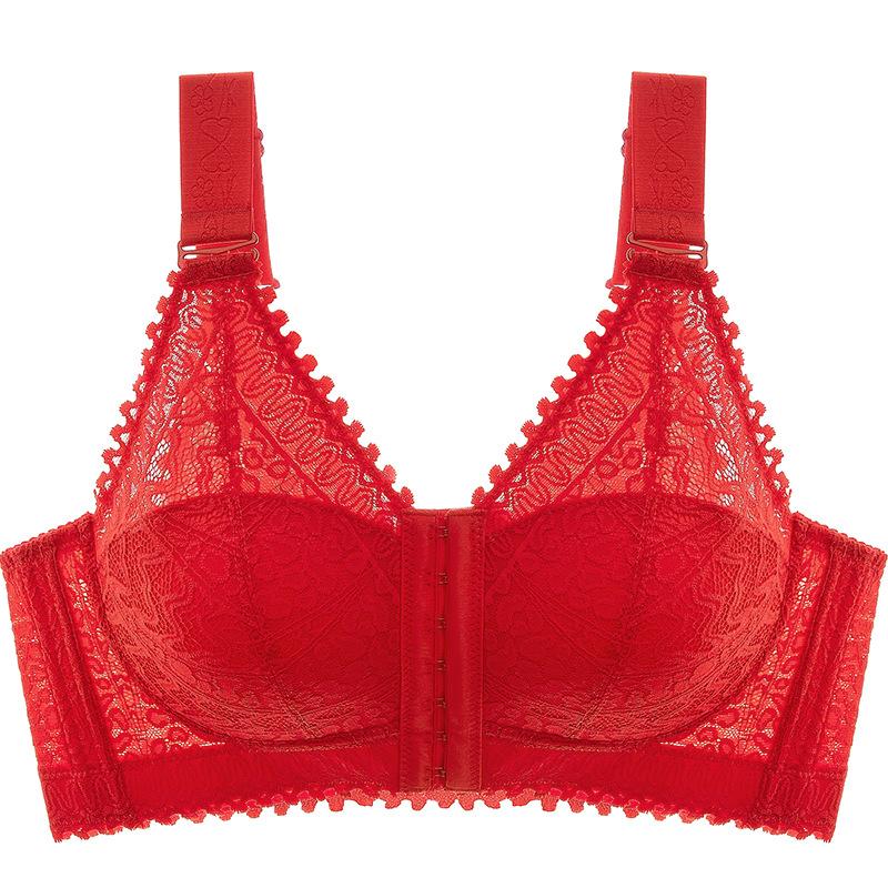 Front Button Beautiful Back Underwear Thin Gathered Anti Sagging Adjustable Bra Women's Plus Size No Steel Ring Bra