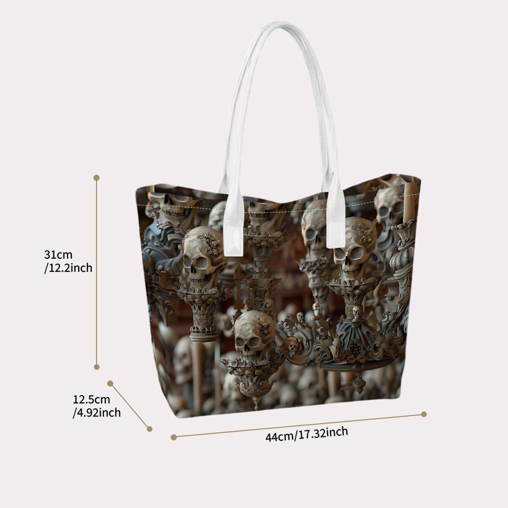 Gothic Skull Printed Large Tote Bag for Daily Outing Carry