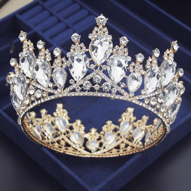 

Барокко Капля воды Аб Кристалл Свадебная корона Королевская королева Выпускной Невеста Диадема Конкурс Круглая тиара Головной убор Свадебные украшения для волос
