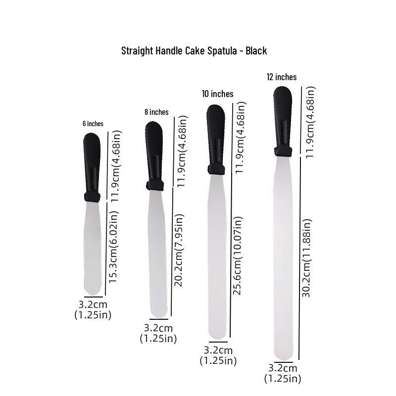 Stainless Steel Spatula with Scale, Curved Plastic, and Wood Handles for Baking and Cake Scraping 6 inch