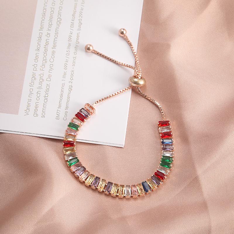 New Sparkling Elegant Colorful Crystal Rainbow Zircon Stone Bracelet Women's Temperament Party Holiday Jewelry Accessories Gift