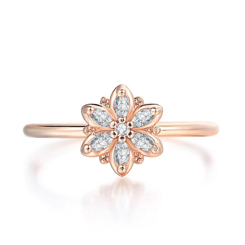 Trend Y2k Sparkling Flower Finger Rings For Women Girls Rose Gold Color Zircon Crystal Dating Romantic Ring Fashion Jewelry R080