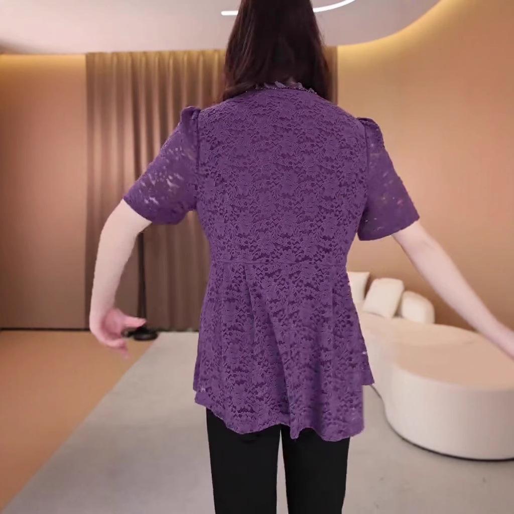 Versatile Slimming Lace A-Line Blouse for 30-Year-Old Women