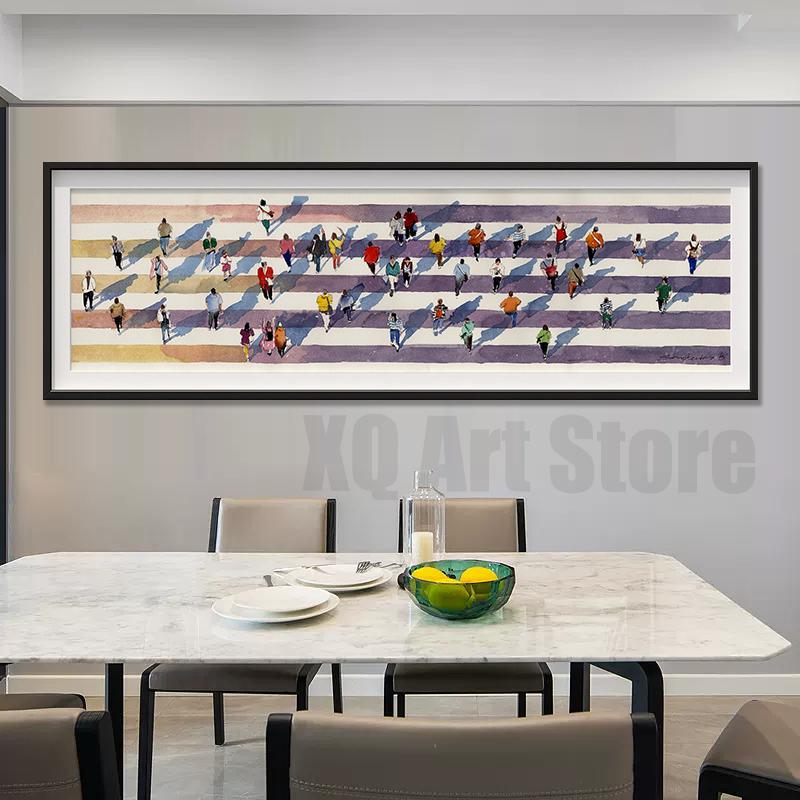 Pedestrian Crossing Original Artwork Watercolor Prints Figurative Art People Canvas Painting Contemporary Art Home Room Decor