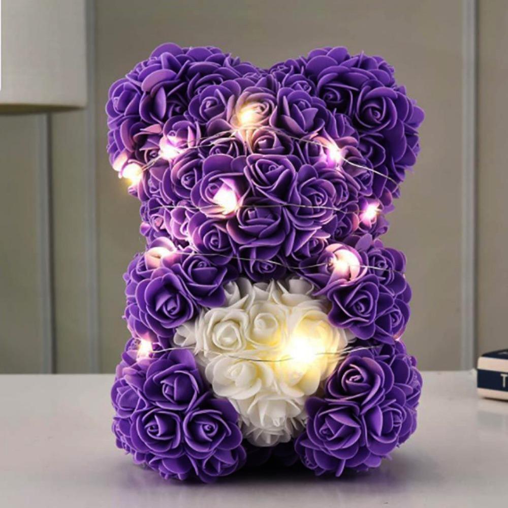 25cm Artificial Teddy Rose Multicolors Romantic Valentines Day Gift Flower Bear with LED Strip Girlfriend Women Anniversary Bear