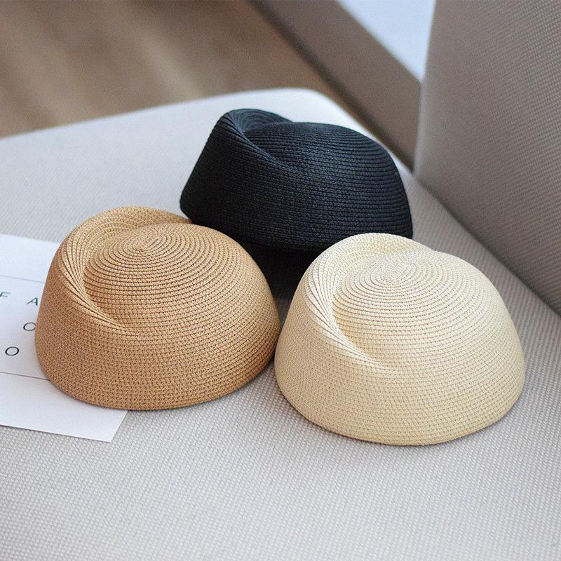 Garden Supplies My Women's Black Summer Paper Straw Beret Hat Fedora Sun Cap For Hostess Pillbox Hat Millinery Fascinator Base Hat
