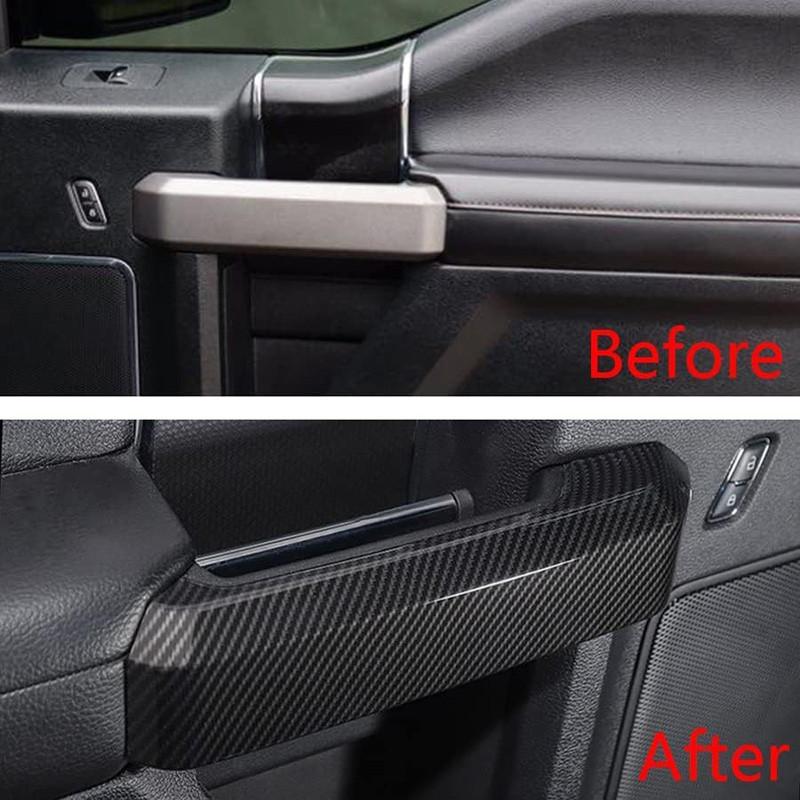4pcs Carbon Fiber Style Car Inner Door Handles Cover Trim ABS Plastic For Ford F150 2015-2020 Super Cab/Extended Cab
