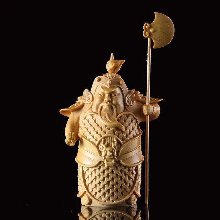 

Hand-Carved Boxwood Door God Ornament: Attracts Wealth, Wards off Evil, High-End Living Room Decor Taihang Cliff Cypress