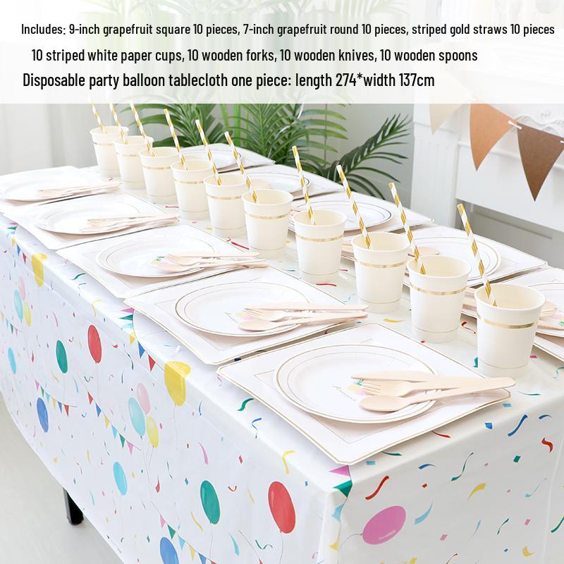 Kids' Party Disposable Tableware: Birthday Tablecloth, Cake Plates, and Dessert Table Decor