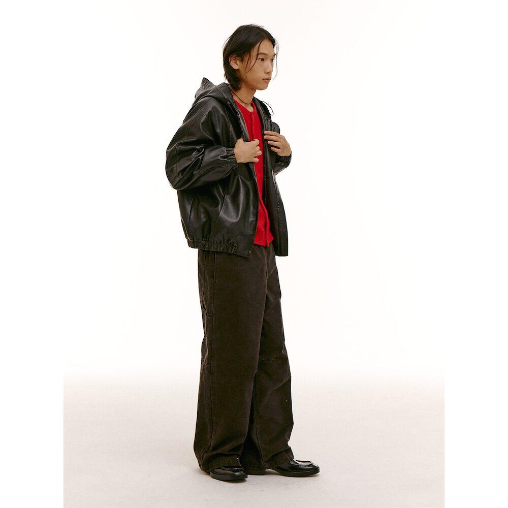 Saendeusaundeu (Unisex) Washed Cation Elastic Waist Balloon Pants Brown