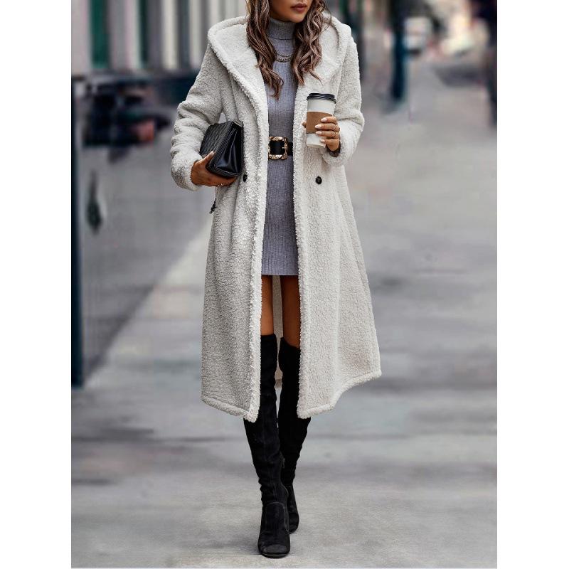 

Women Autumn Winter Tweed Coat Hooded Coat Button Long Sleeve Solid Color Casual Fashion Warm Comfortable Regular Standard Fit XS бежевый