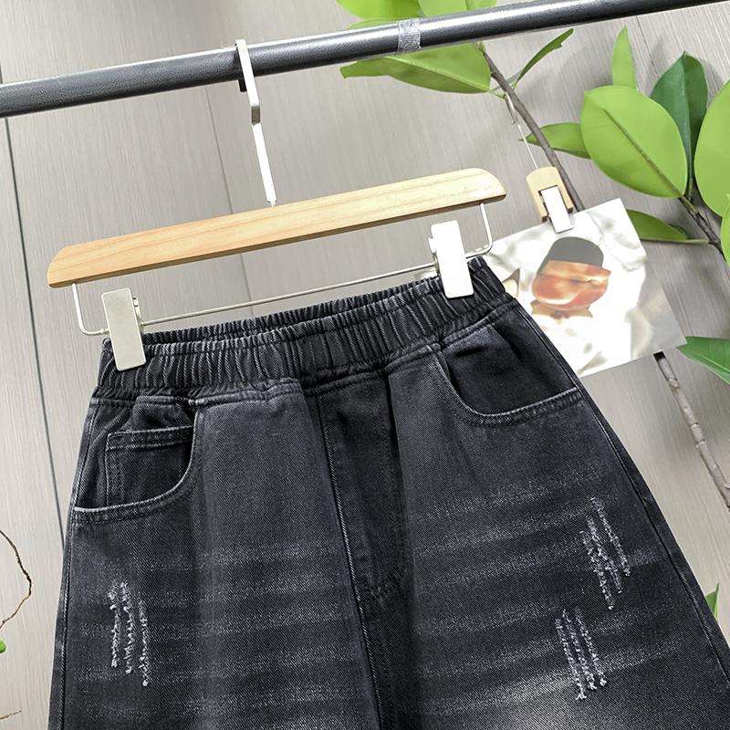Dimanaf Pantalones vaqueros de verano de talla grande 2025 para mujer, pantalones cortos de cintura alta, pantalones elásticos cortos casuales, pantalones holgados básicos maxi