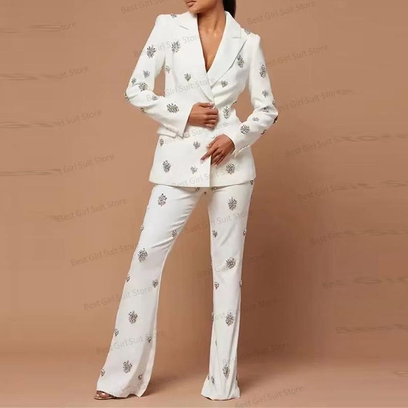 2025 Fashionable Rhinestone & Beadwork Suit: Jacket & Flared Pants Set