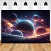 Happy Birthday Party Decor  Outer Space Photography Background Custom Astronaut Rocket Galaxy Planet Photo Kids Gift Baby Shower