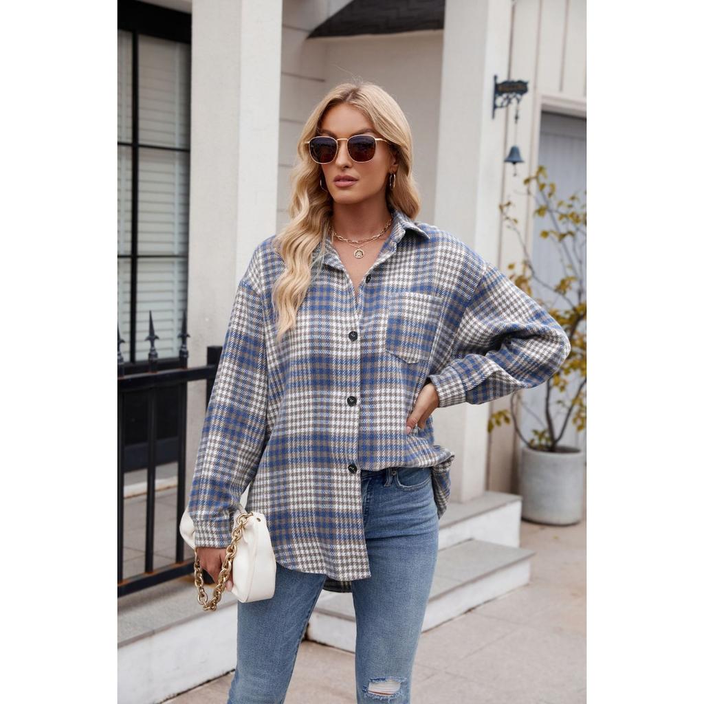 Women's Clothing, Thousand Bird Plaid, Buttons, Flannel, Woolen Shirt