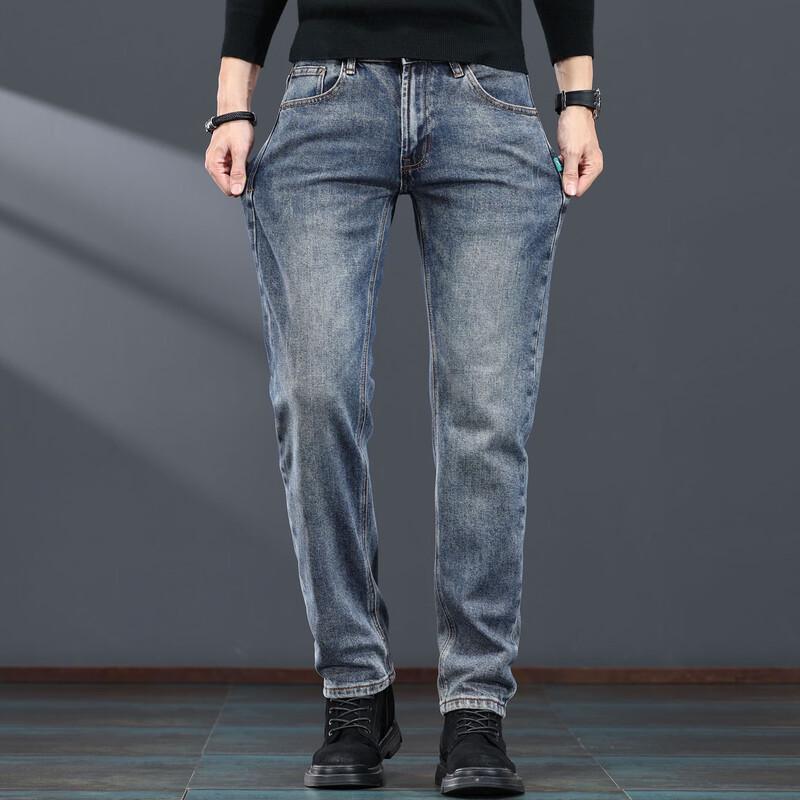 Jie Lei Nuo Herren Winter Straight-Leg Stretch Jeans