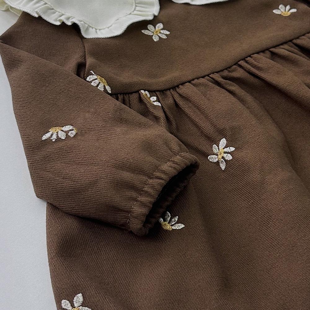 Baby Mädchen Kleid mit floraler Stickerei, Umlegekragen, langen Ärmeln, Frühling/Herbst-Stil