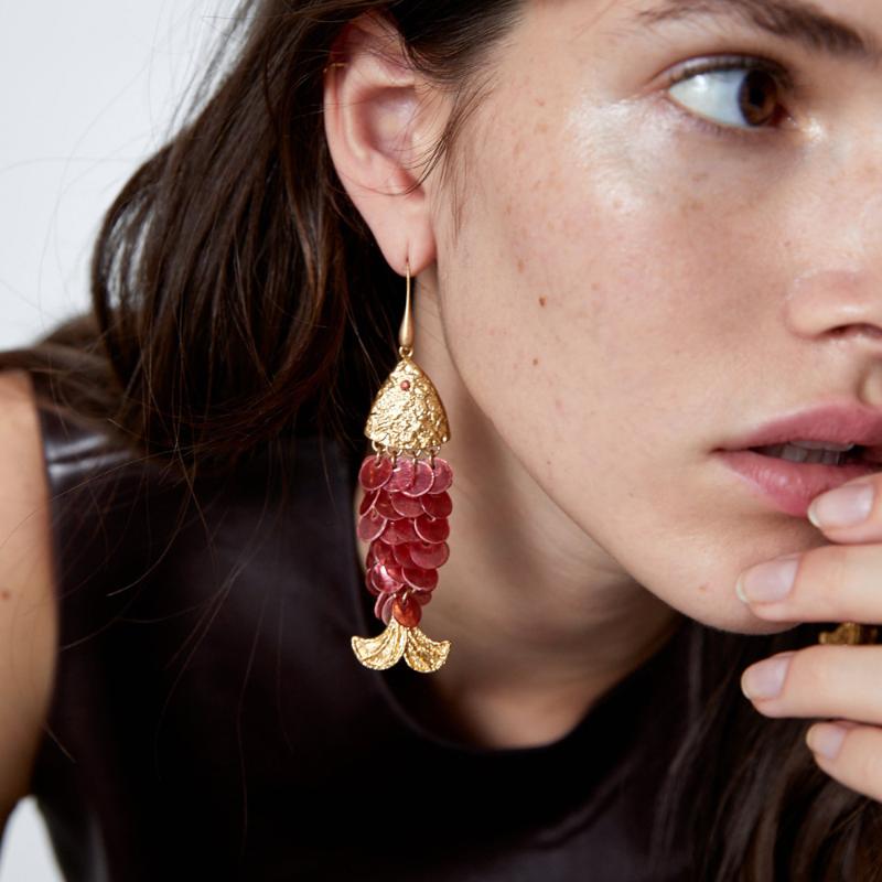 Bohemian Mediterranean Big Fish Earrings Shiny Shell Scale Statement Earrings for Women Daily Casual Wear