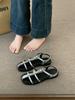Fashion Fashion Narrow Band Ladies Casual Heeled Sandals Women's Black Beach New Summer 2025 Low Heel Outdoor Dress Gladiator Shoes