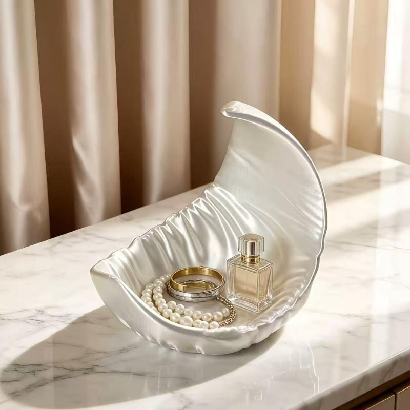 Moon Design Pearl White Jewelry Storage Tray Eco-friendly Resin Organizer for Bedroom Nightstand Vanity Daily Use